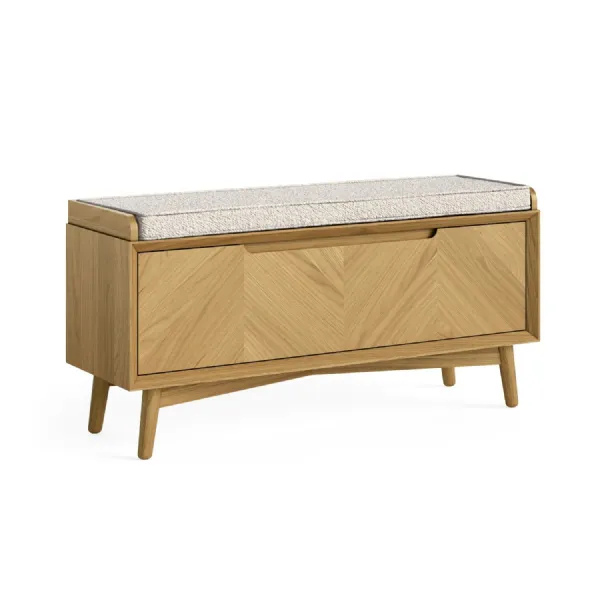 Oak 1 Door Herringbone Design Storage Bench Cushion Seat