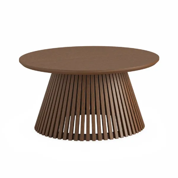 Brown Wood Round Coffee Table Slatted Base