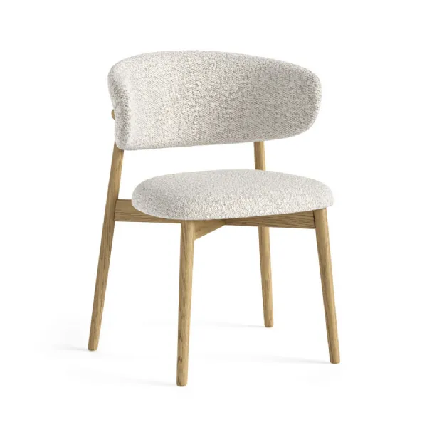 White Boucle Fabric Dining Chair Hardwood Framed