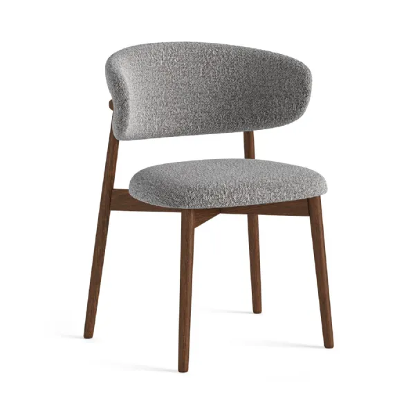 Grey Boucle Fabric Upholstered Dining Chair Dark Wood Frame