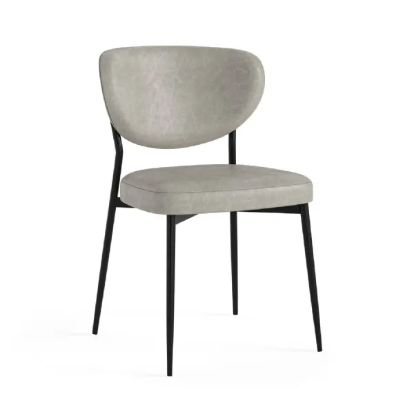 Grey Leather Effect Curved Back Dining Chair Metal Framed