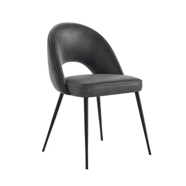 Charcoal Leather Effect Curved Dining Chair Metal Legs