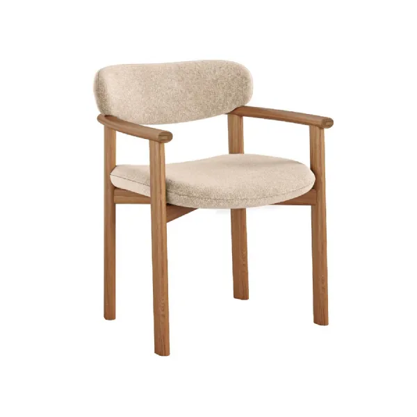 Mink Boucle Fabric Dining Chair Honey Ash Wood Frame