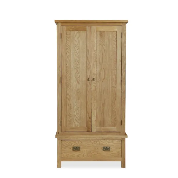 Oak 2 Door Double Gents Wardrobe with Drawer