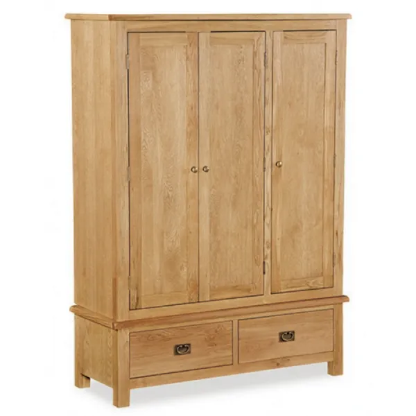 Natural Oak 3 Door 2 Drawer Large Triple Wardrobe