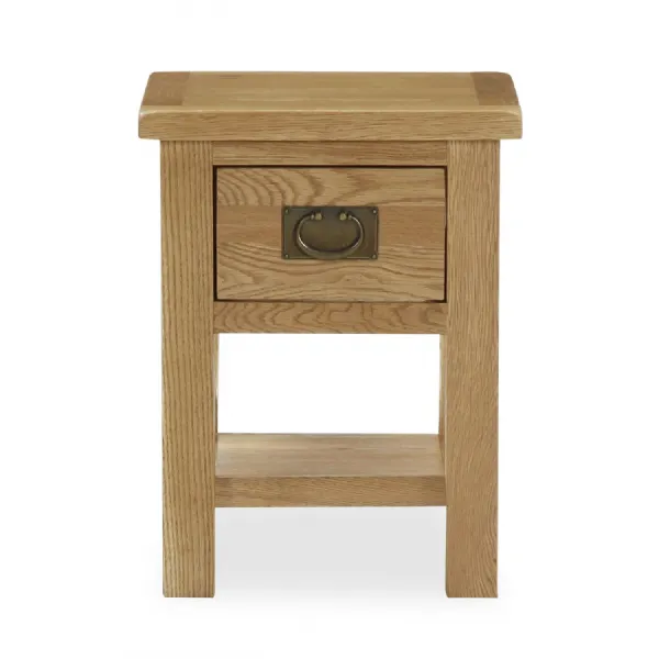 Waxed Oak 1 Drawer Lamp Table with Shelf