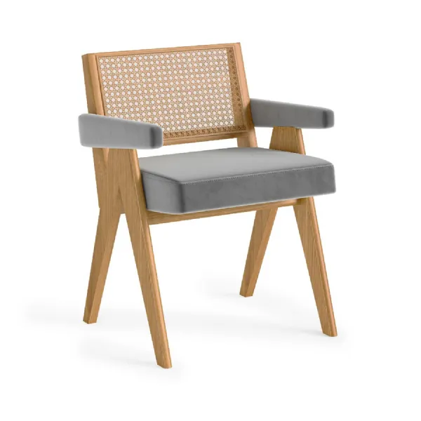 Grey Fabric Woven Back Accent Chair Wooden Framed