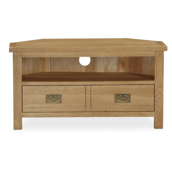 Oak 2 Drawer Corner TV Media Entertainment Unit