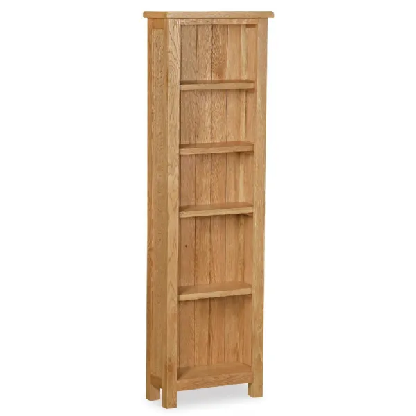 Natural Wood 5 Tier Slim Narrow Open Bookcase