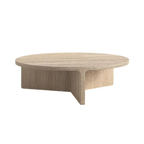 Light Oak Round Low Coffee Table Cross Panel Base