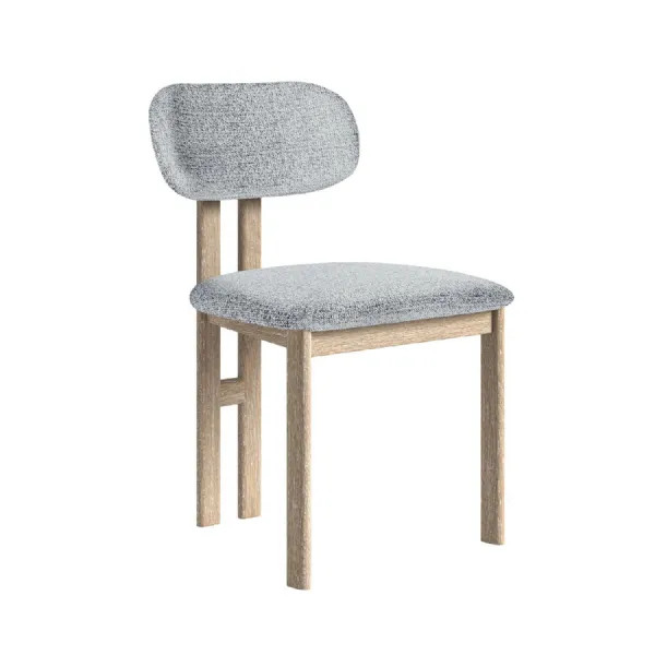 Grey Fabric Upholstered Dining Chair White Wash Wood Frame