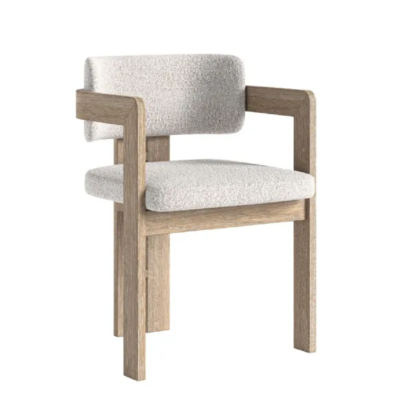 Light Oak Geometric Shaped Dining Armchair Fabric Seat