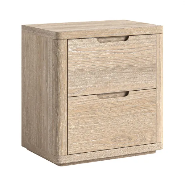 Natural Wood 2 Drawer Bedside Table Integrated Handles