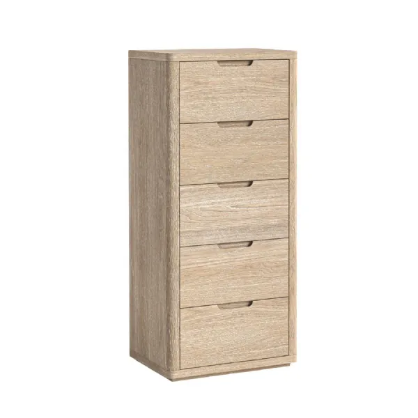 Scandinavian Oak Chest of 5 Drawers Tallboy Inset Handles
