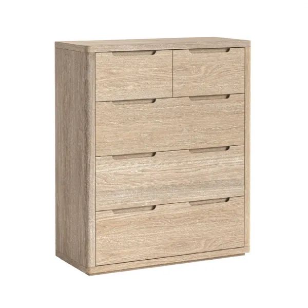Natural Oak 2 Over 3 Chest of Drawers Cut Out Handles