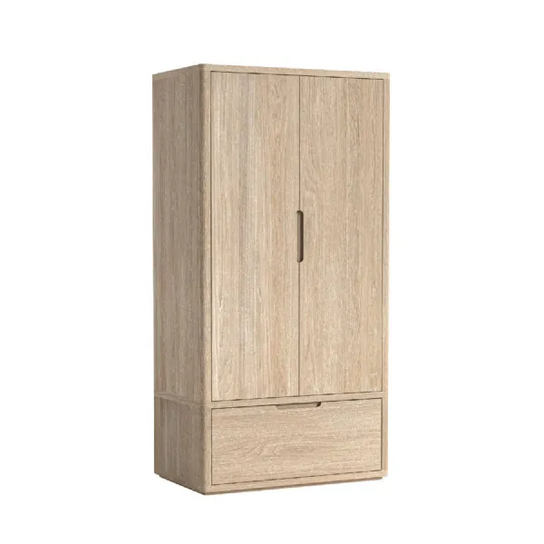 Natural Oak 2 Door 1 Drawer Double Gents Wardrobe