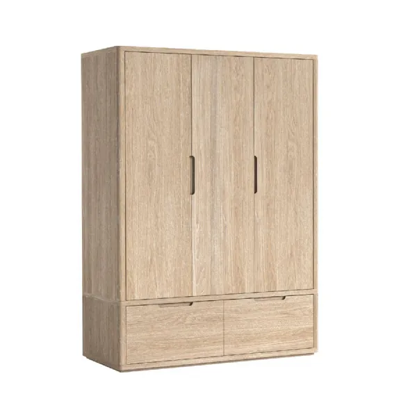 Light Oak Large 3 Door Triple Wardrobe 2 Drawers 187cm Tall