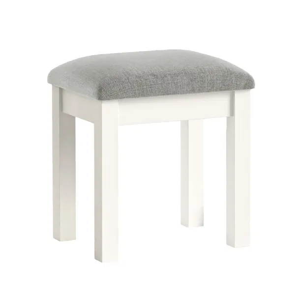 Coconut Milk Wood Stool Grey Fabric Seat
