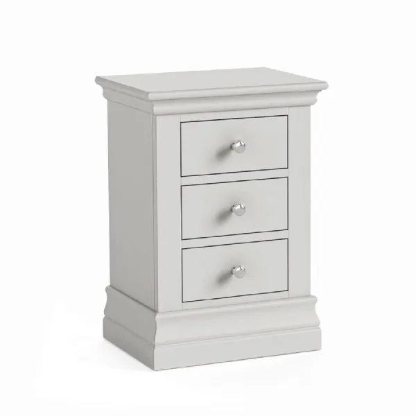 Light Grey Wood 3 Drawer Bedside Table