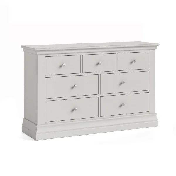 Light Grey Wood 3 Over 4 Wide Chest of Drawers