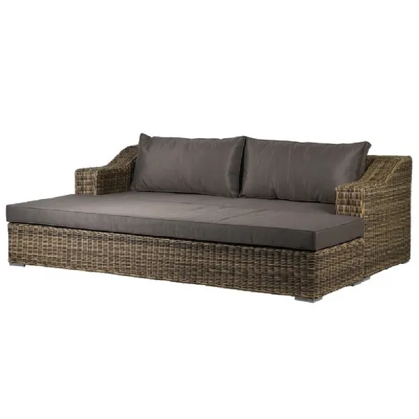 Outdoor Rattan Effect Sofa Lounger With Cushions