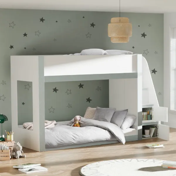 Gaia 90cm Single Bunk Bed White and Silver