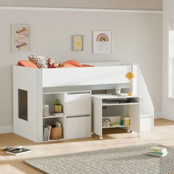 Gaia 90cm Single Midsleeper White and Silver
