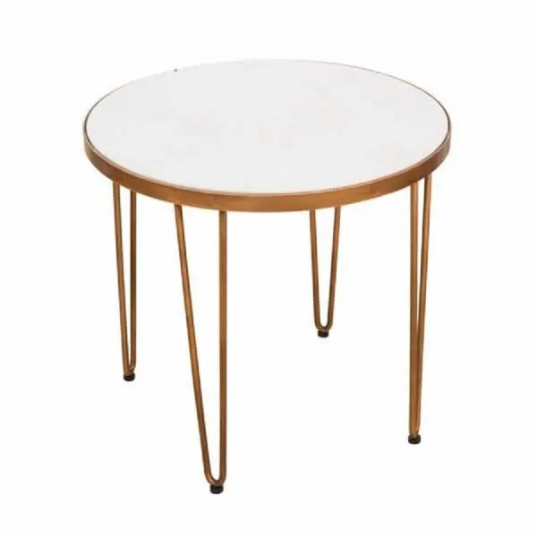New London Round Hairpin Side Table Copper With Ceramic Top