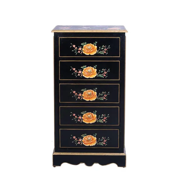 Black Lyre Bird Design 5 Drawer Cabinet