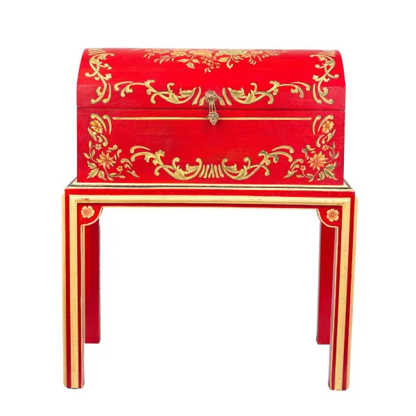 Red Floral Design Dome Box on Stand