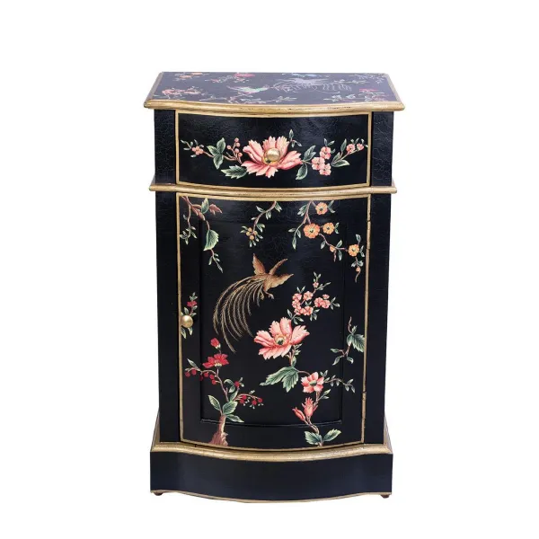 Black Lyre Bird Design Curved Bedside