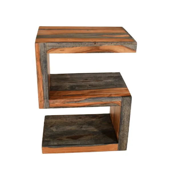 Modern Grey and Brown Sheesham Wood S Shaped Shelving Unit