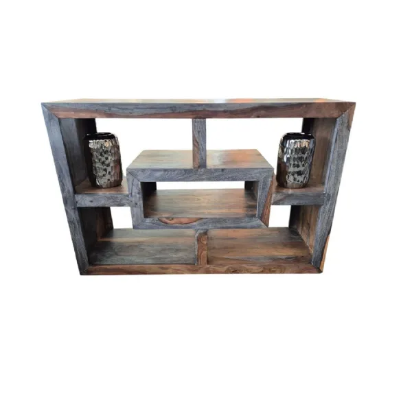Modern Sheesham Wood Media Entertainment Unit with Open Display Shelving