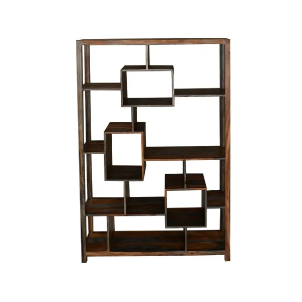Industrial Dark Grey Sheesham Hardwood Geometric Bookcase