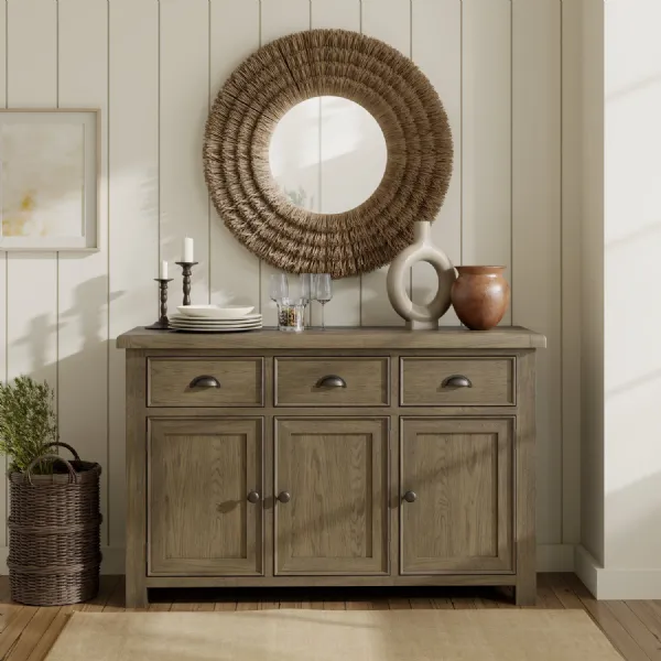 Farmhouse Style Solid Oak Large 3 Drawer 3 Door Sideboard