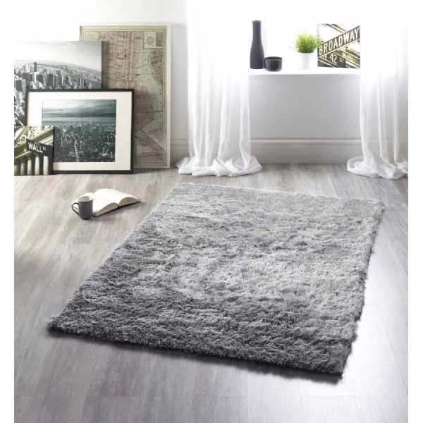 Origins Glamour Silver Polyester Fabric Fur Shaggy Rug 160x230cm
