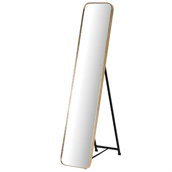Gold Framed Modern Slim and Tall Free Standing Cheval Floor Mirror