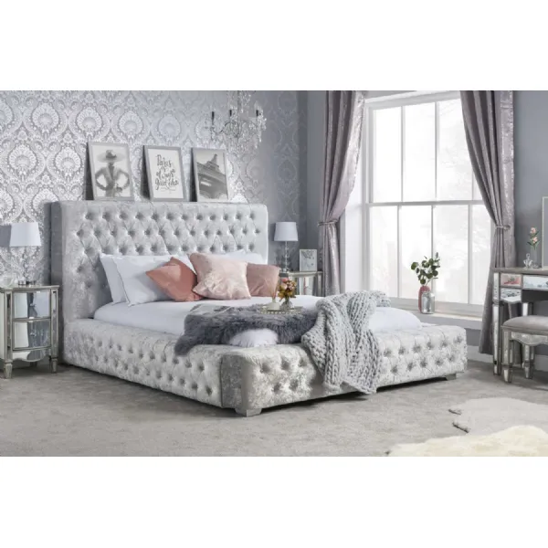 Steel Grey Fabric 6ft Super King Size Diamond Buttoned Bed
