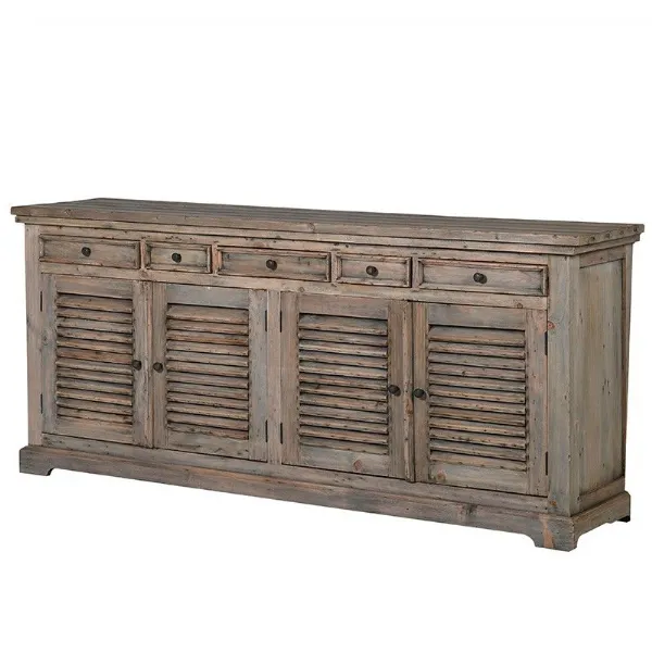 Reclaimed Pine Louvred Large Solid Sideboard