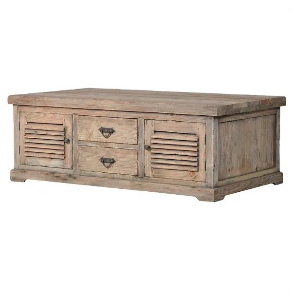 Pine Louvred Door Coffee Table With 2 Door 2 Drawers
