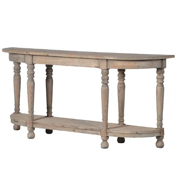 Reclaimed Pine 6 Leg Hall Table With Storage Shelf