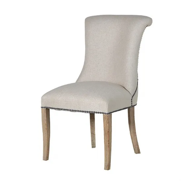 Reclaimed Pine Upholstered Dining Chair With Ring Metal Back
