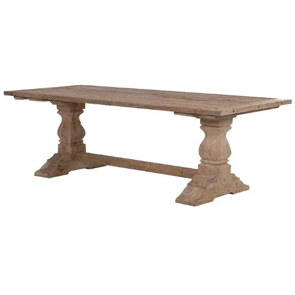 Large Vintage Refectory Dining Table Reclaimed Pine Turned Legs Thick Plank Top