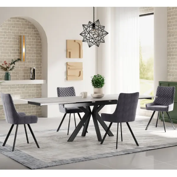 Modern Grey Matt Finish Ceramic 6 Seater Rectangular Extending Dining Table