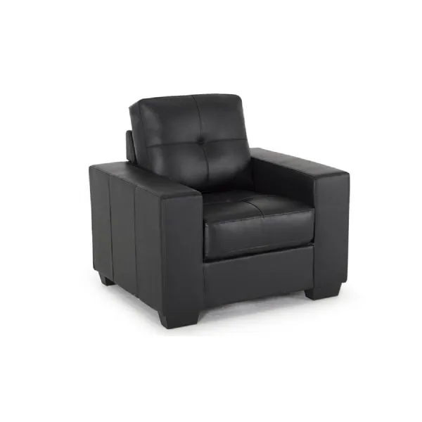 Chunky Black Leather 1 Seater Buttoned Armchair