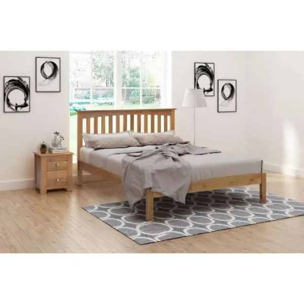 Solid Oak Wooden Beds with Slatted Headboard