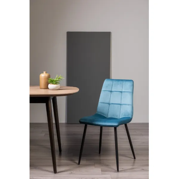 Blue Velvet Fabric Dining Chair Black Metal Legs