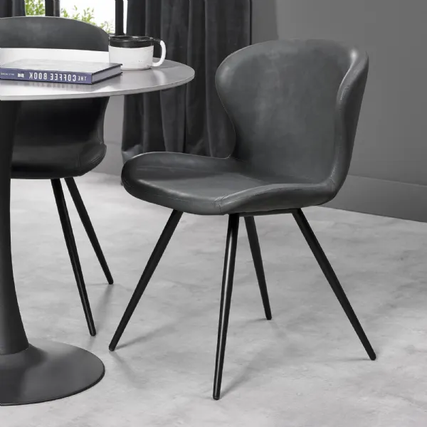 Grey Leather Effect Scoop Back Dining Chair