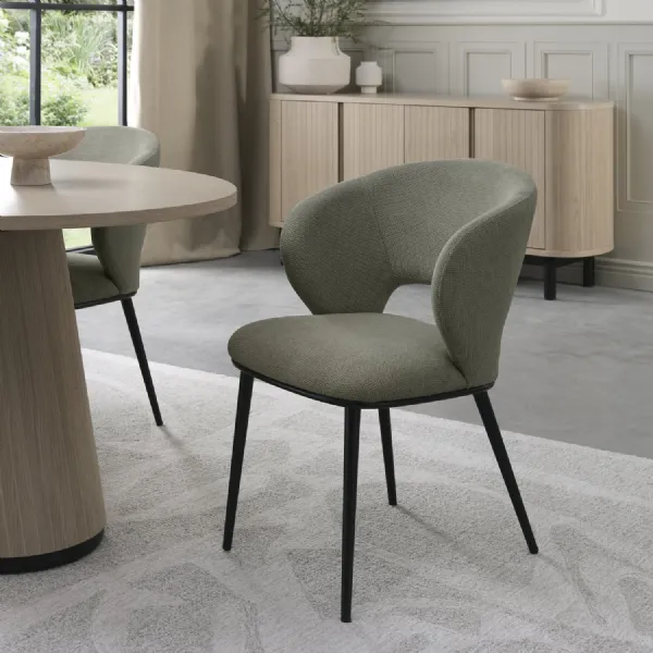 Green Fabric Curved Back Dining Chair Matt Black Legs