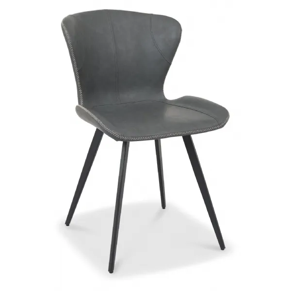 Grey Leather Effect Scoop Back Dining Chair with Black Legs
